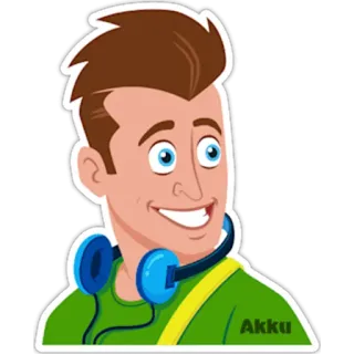 😁 Akku cartone animato, uomo, cuffie, sorridente, personaggio telegram sticker