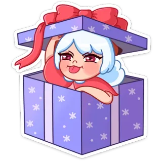 🎁 стикер, подарок, мультфильм, девочка, подарок, коробка, бант, милый whatsapp sticker