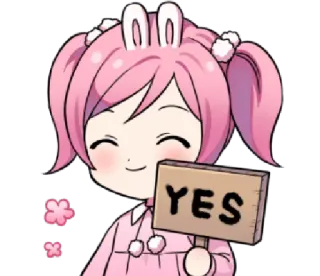 ☺️ YES Аниме девушка, Розовый, Кроличьи уши, Да, Знак, Мультфильм telegram sticker