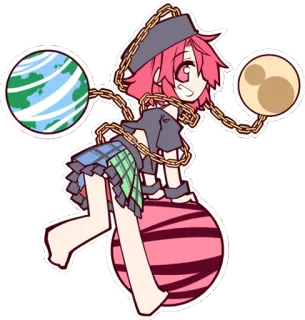 🌍 Anime, Pianeta, Luna, Capelli rosa, Catene, Arte digitale telegram sticker