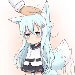 😇 anime, fox girl, kemonomimi, cute, head pat, chibi telegram sticker