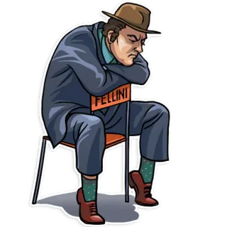 😔 FELLINI мужчина, сидит, феллини, стул, портрет, итальянский, режиссер telegram sticker