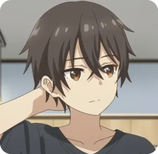 😓 动漫, 男孩, 角色, 卡通, 棕色头发, 面无表情 telegram sticker