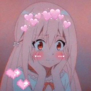 💘 Anime, Kawaii, Carino, Cuori, Rosa, Ragazza, Manga whatsapp sticker