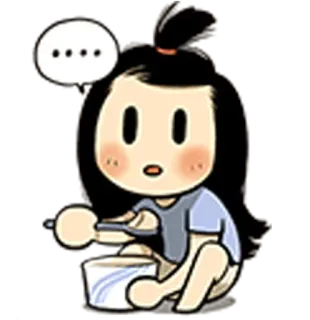 🍨 ... desenho animado, menina, sentada, comendo, colher, pontos, balão de pensamento telegram sticker