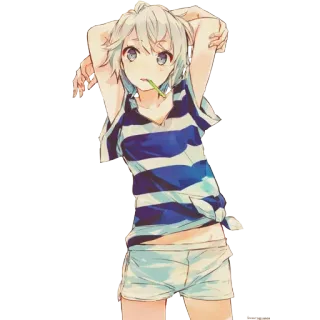 😕 anime, girl, cute, stripes, shorts, character, manga, kawaii telegram sticker