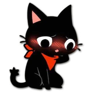 😔 猫, 卡通, 动物, 黑猫, 脸红, 可爱, 贴纸 telegram sticker