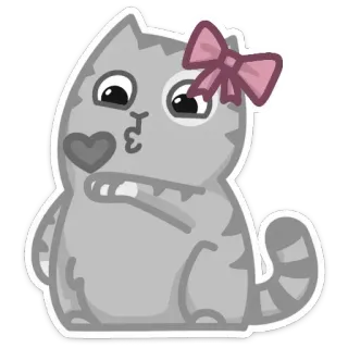 🌟 แมว, น่ารัก, สัตว์, โบว์, การ์ตูน, สีเทา telegram sticker