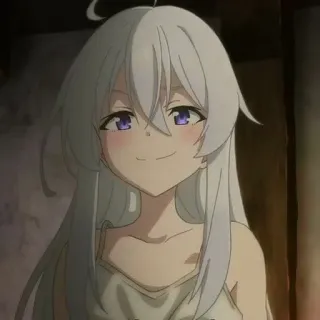🍃 anime, girl, white hair, purple eyes, smiling telegram sticker
