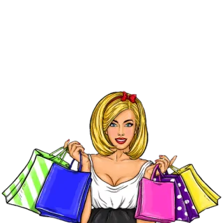 🛍 shopping, woman, bags, blonde, cartoon, pop art telegram sticker