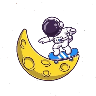 🛹 astronaut, moon, skateboard, space, cartoon, sticker telegram sticker