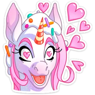 🥰 Unicórnio, Desenho animado, Fofo, Corações, Fantasia whatsapp sticker