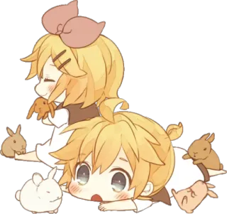 🐰 Kagamine Rin and Len Anime, Vocaloid, Kawaii, Chibi, Carino, Kagamine Rin, Kagamine Len whatsapp sticker
