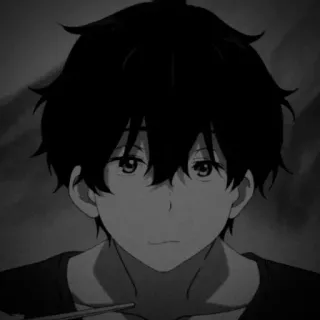 🎵 Anime, Zwart-wit, Portret, Jongen, Man, Personage, Manga telegram sticker