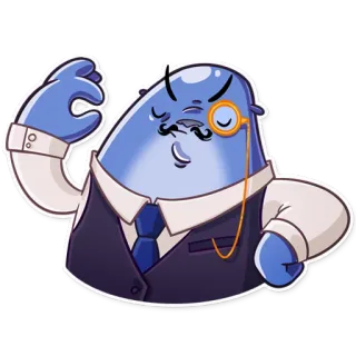 👌 mancha azul, monóculo, hombre de negocios, personaje, mono, traje, elegante whatsapp sticker