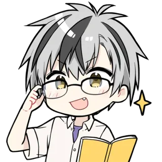 🤓 Аниме, Чиби, Манга, Очки, Книга, Парень telegram sticker