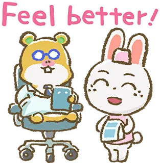 🥼 Feel better! sentirse mejor, hámster, conejo, doctor, lindo, saludo, recupérate pronto whatsapp sticker