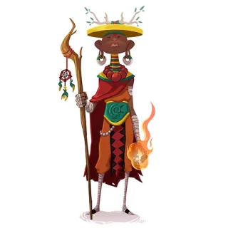 👠 fantasy, tribal, magic, shaman, character, staff, fire telegram sticker