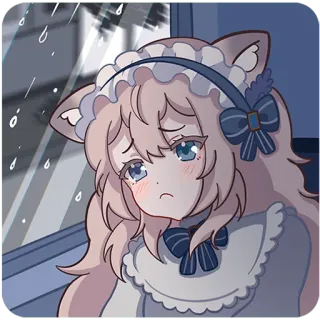 🥺 アニメガール, 悲しい, 雨, 猫耳, かわいい, 可愛い telegram sticker