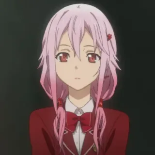 🍒 Inori Yuzuriha Guilty Crown Anime, Postać, Dziewczyna, Różowe włosy, Czerwone oczy, Mundur szkolny telegram sticker