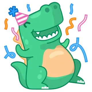 🍰 恐龙, 派对, 庆祝, 霸王龙, 彩带, 卡通, 动物 whatsapp sticker