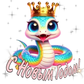 🖼 С Новым Годом! ปีใหม่, งู, มงกุฎ, น่ารัก, การ์ตูน, วันหยุด whatsapp sticker
