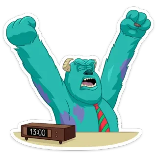 🥳 Sully Monsters, Inc. Sully, Monstros S.A., acordando, despertador, manhã, desenho animado telegram sticker