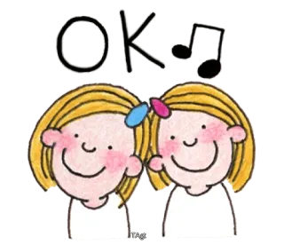 👌 OK! Desenho animado, Meninas, Feliz, Música, Fofo whatsapp sticker