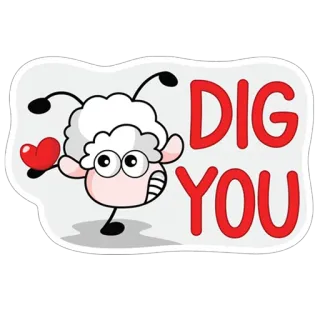 😊 DIG YOU sheep, heart, cartoon, love, dig you whatsapp sticker