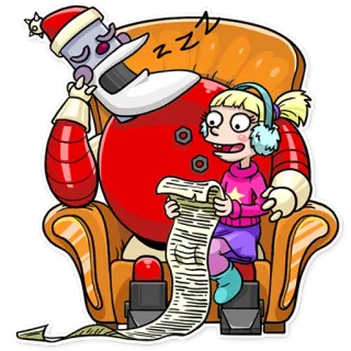 😴 Navidad, robot, chica, Papá Noel, dormilón, fiesta telegram sticker