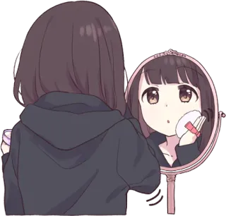 🙂 Anime, Fille, Maquillage, Miroir, Dessin animé whatsapp sticker