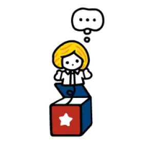 😮 cartoon, jack in the box, toy, character, star, red, blue, blonde telegram sticker