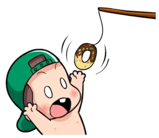 🍩 dona, bebé, palo, dibujo animado, niño, merienda, comida telegram sticker