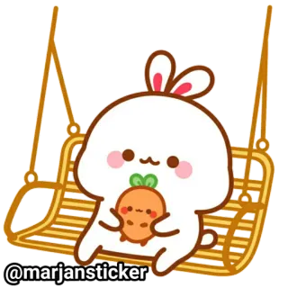 ❤️ @marjansticker кролик, мультфильм, милый, качели, наклейка, зайчик, каваий telegram sticker