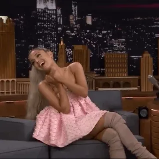 🌙 Ariana Grande celebrity, singer, performer, talk show, pink dress telegram sticker