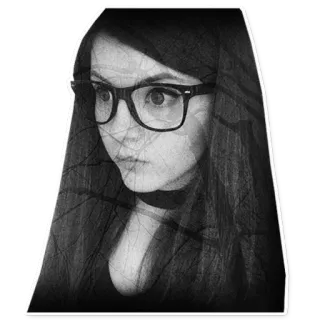 😟 ragazza, ritratto, occhiali, scala di grigi, donna, persona telegram sticker
