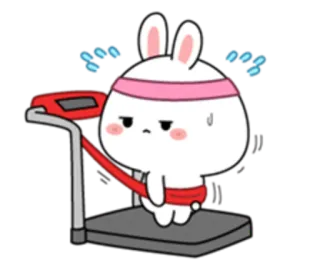 😢 lapin, tapis de course, exercice, fitness, dessin animé, sueur, mignon whatsapp sticker