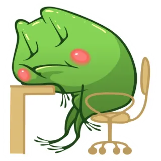 😴 rã, cansado, sonolento, desenho animado, escritório, mesa, cadeira telegram sticker