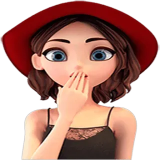 😶 kreskówka, emoji, dziewczyna, kobieta, czerwony kapelusz, zaskoczona telegram sticker