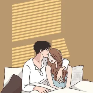 💕 pareja, amor, romance, dibujos animados, ilustración, dormitorio telegram sticker
