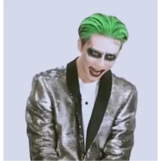 😈 Joker Joker, méchant, maquillage, cheveux verts, veste argentée telegram sticker