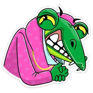 😈 Desenho animado, Verde, Criatura, Monstro, Robe rosa telegram sticker