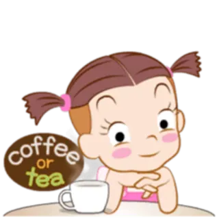🤩 coffee or tea café, té, bebida, refresco, dibujo animado, lindo, chica whatsapp sticker