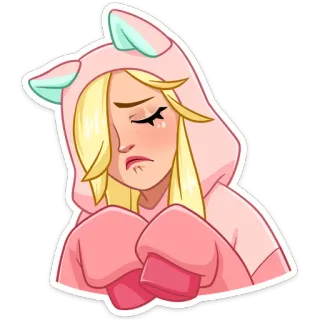 😟 triste, pleurs, blonde, pyjama, kawaii, mignon, seul whatsapp sticker