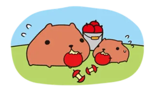 😋 capivara, animais, fofo, maçãs, kawaii, desenho animado telegram sticker