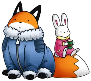 🥶 zorro, conejo, animales, lindo, dibujos animados, amistad, invierno, ropa telegram sticker