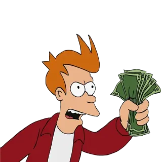 😒 Fry Futurama kartun, uang, Fry, Futurama, uang tunai telegram sticker