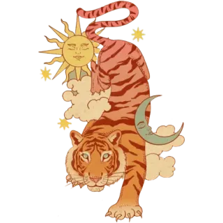 ✨ tiger, sun, moon, clouds, stars, celestial telegram sticker