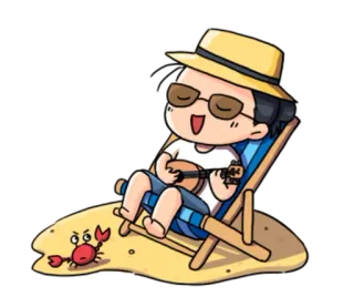 🎸 海滩, 卡通, 螃蟹, 假期, 太阳, 音乐, 尤克里里, 夏天 telegram sticker