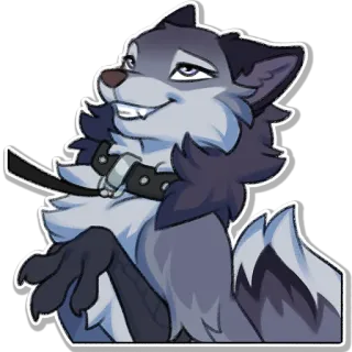 🦮 furry, wolf, collar, leash, smug, cartoon telegram sticker
